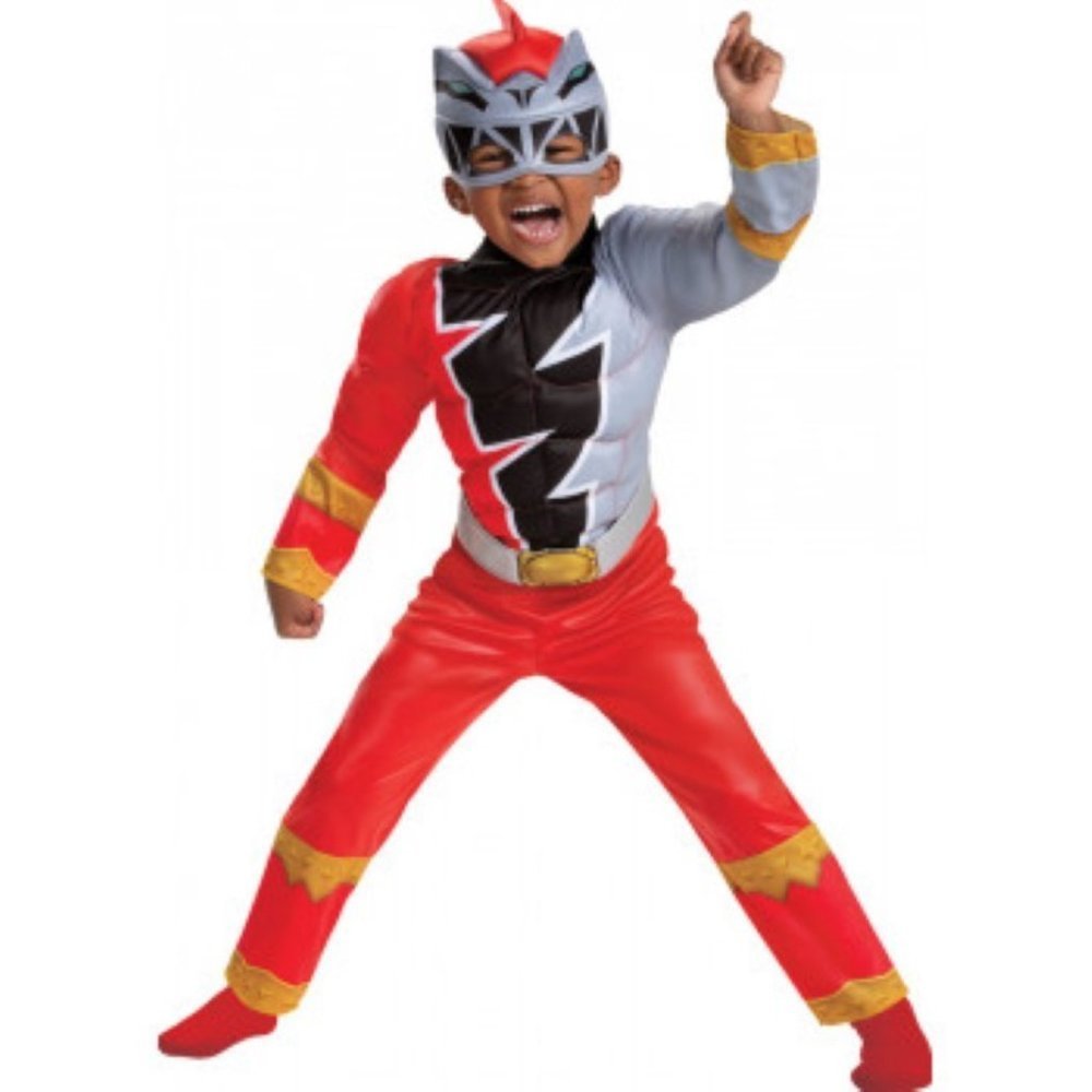 Power Rangers Dino Fury Halloween Costume 3T/4T Red Muscle Jumpsuit Boys Toddler